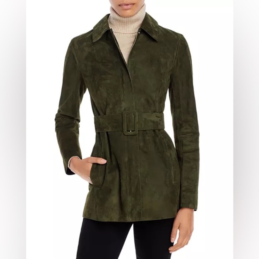 Theory Dark Green Suede Leather Jacket